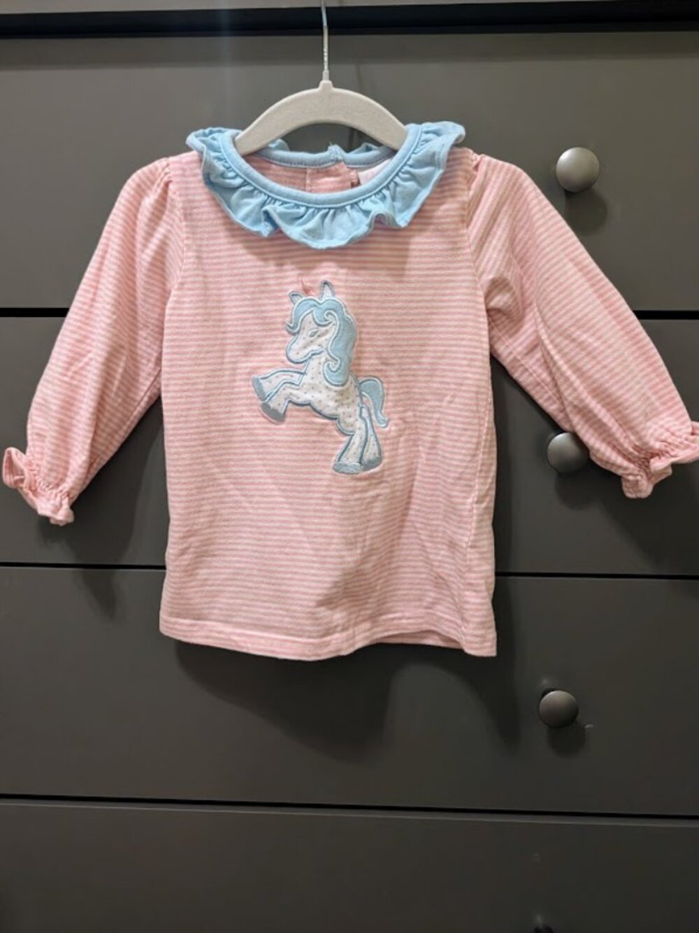 Stitchy Fish Unicorn Long Sleeve Ruffle Neck Top 18 Months
